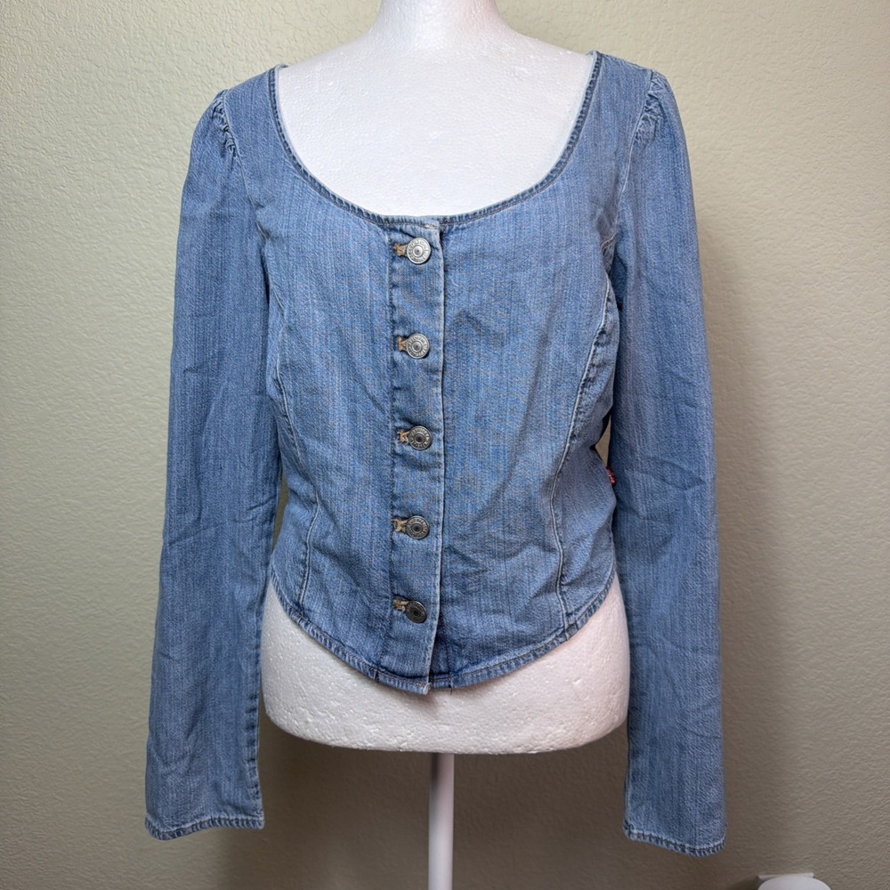 Levi's Daryn Corset Women M Denim Long Sleeve Blouse Top Blue Button Up NWT Slim